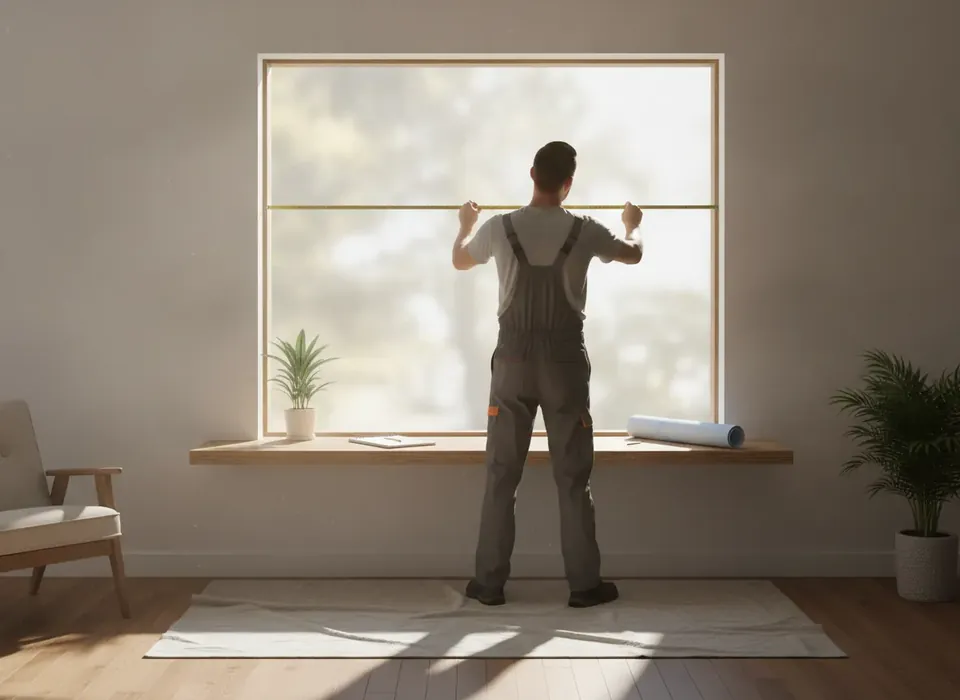 Installer measuring a window opening